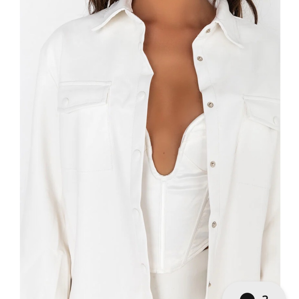 Akira Faux White Leather Button Up Top